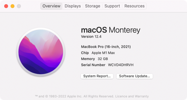 About This Mac on macOS 12 Monterey for MacBook Pro (2021)