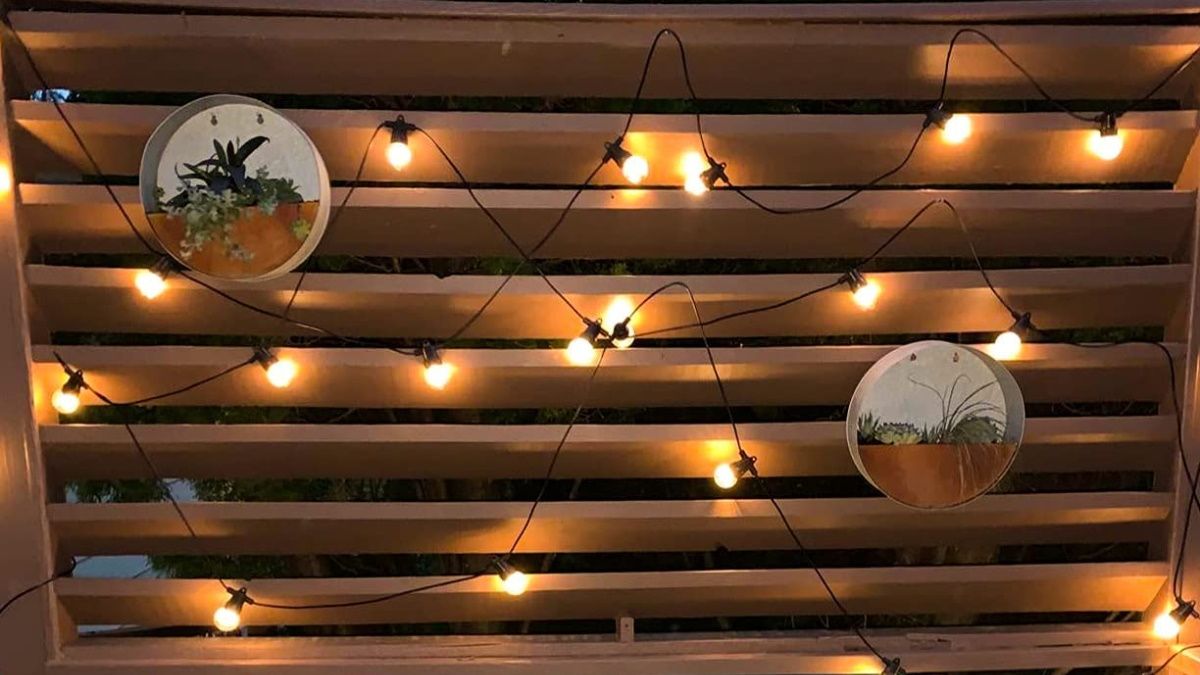 Brightech string lights on curtain