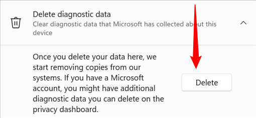 Open the "Delete Diagnostic Data" section, then click "Delete."