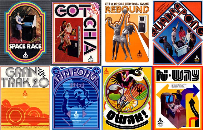 Covers from eight arcade game fliers from the early-mid 1970s.