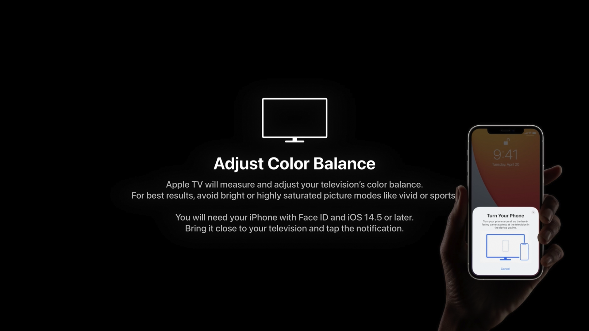 Apple TV 4K's new &quot;Adjust Color Balance&quot; feature.