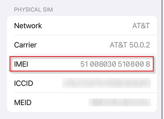 You'll see your iPhone's IMEI number on the "About" page.