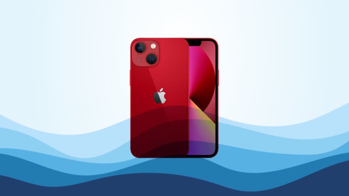 An iPhone in illustrated water