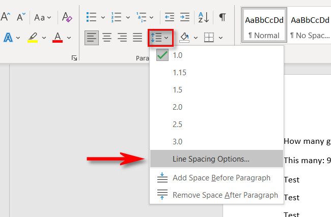 Click the "Line and Paragraph" button and select "Line Spacing Options."