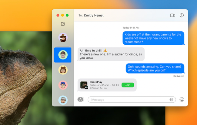 macOS 13 Ventura SharePlay Invite in Messages
