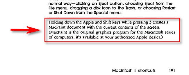 The original Mac keyboard shortcut explained in the Macintosh II manual from 1987.