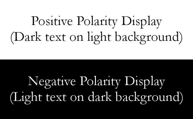 Example of a positive polarity display verses a negative polarity display.