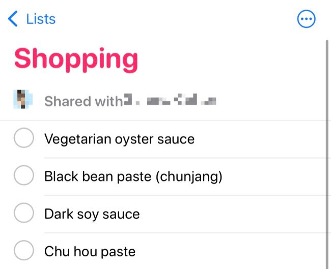 Shopping List in Reminders app for iOS 15