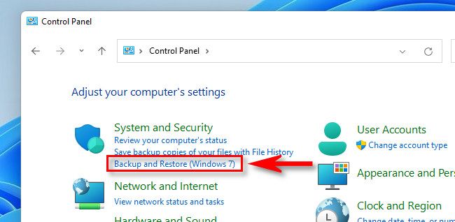 In Control Panel, click "Backup and Restore (Windows 7)"