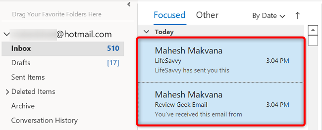 Select emails in Outlook for desktop.