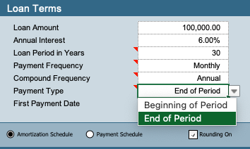 Dropdown boxes for additional loan details