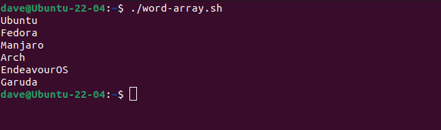 A for loop using a word array