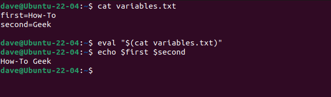 Accessing varaibles set by eval in the current shell