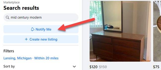 The &quot;Notify Me&quot; button on Facebook Marketplace.