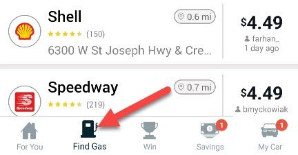 Tap the "Find Gas" tab.