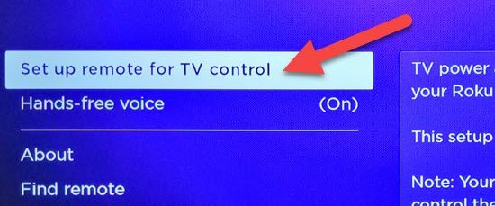 Select &quot;Set up remote for TV control.&quot;