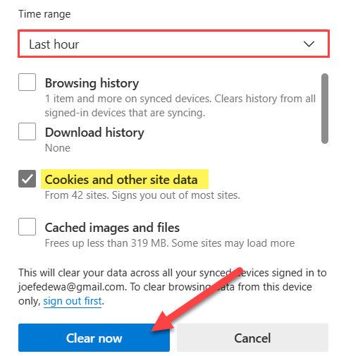 Select a time range, &quot;Cookies and Other Site Data,&quot; and tap &quot;Clear Now.&quot;