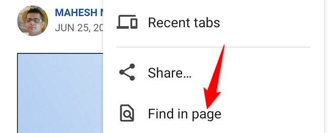 Tap "Find in Page" in the menu.