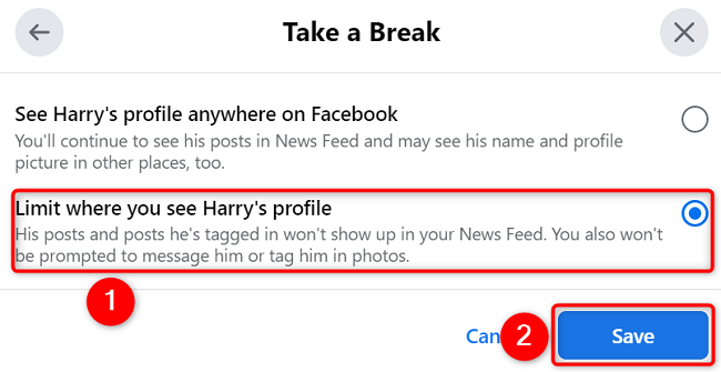Hide the person's posts in the news feed.
