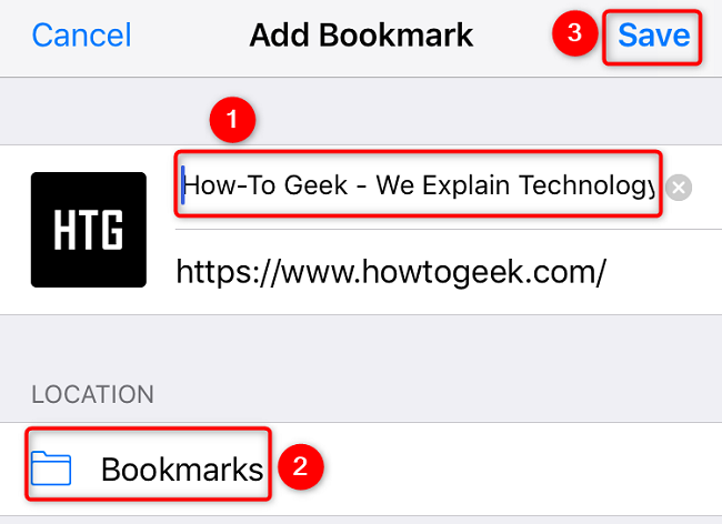 Review the bookmark details and tap 