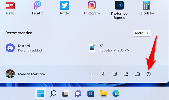 Click "Power" icon in the bottom-right corner of the "Start" menu.