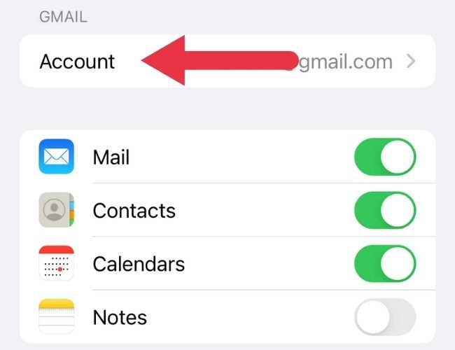 iOS Mail Settings Account Selection