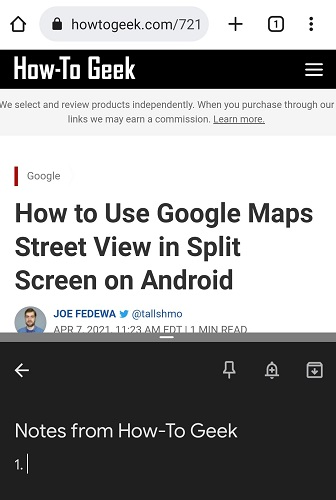 Two apps open on one screen in Android.