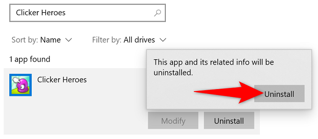 Select "Uninstall" in the prompt.