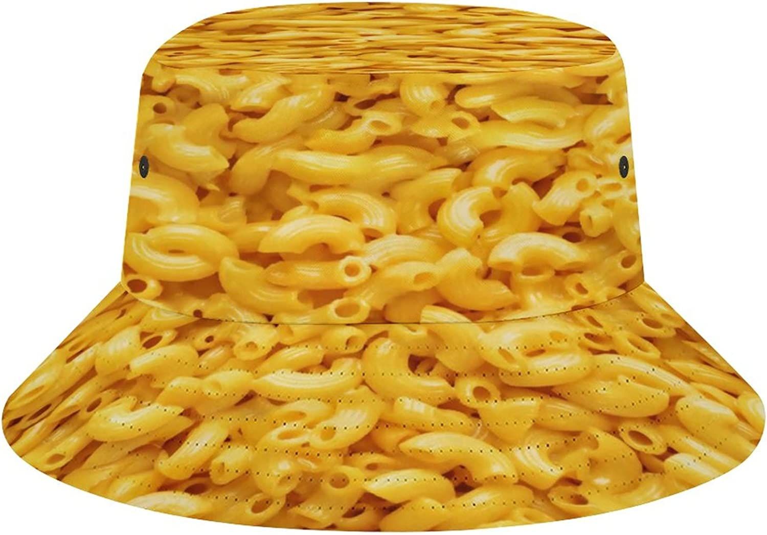 Bucket hat with Mac-and-Cheese pattern