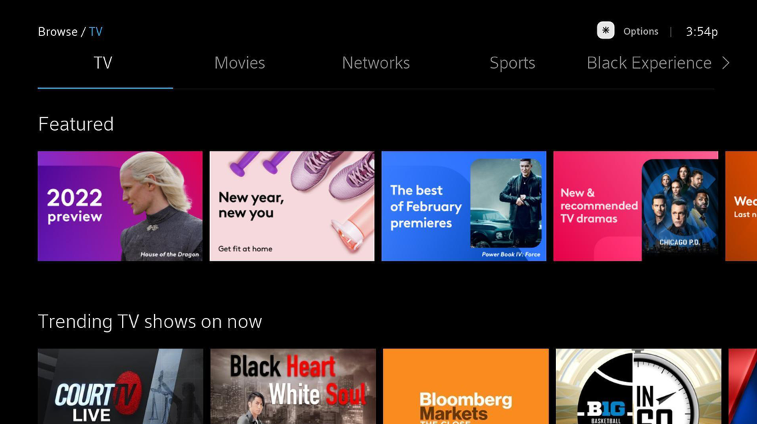 Xfinity Stream screenshot on the TV tab