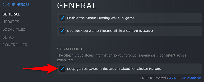 Turn on "Keep Games Saves in the Steam Cloud for [Your Game Name]."