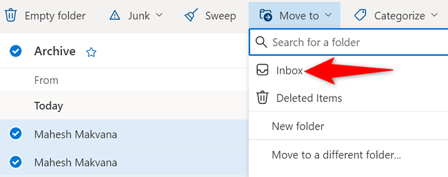 Select Move To > Inbox.