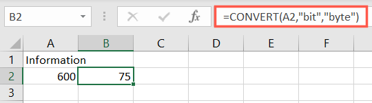 Formula to convert bits to bytes