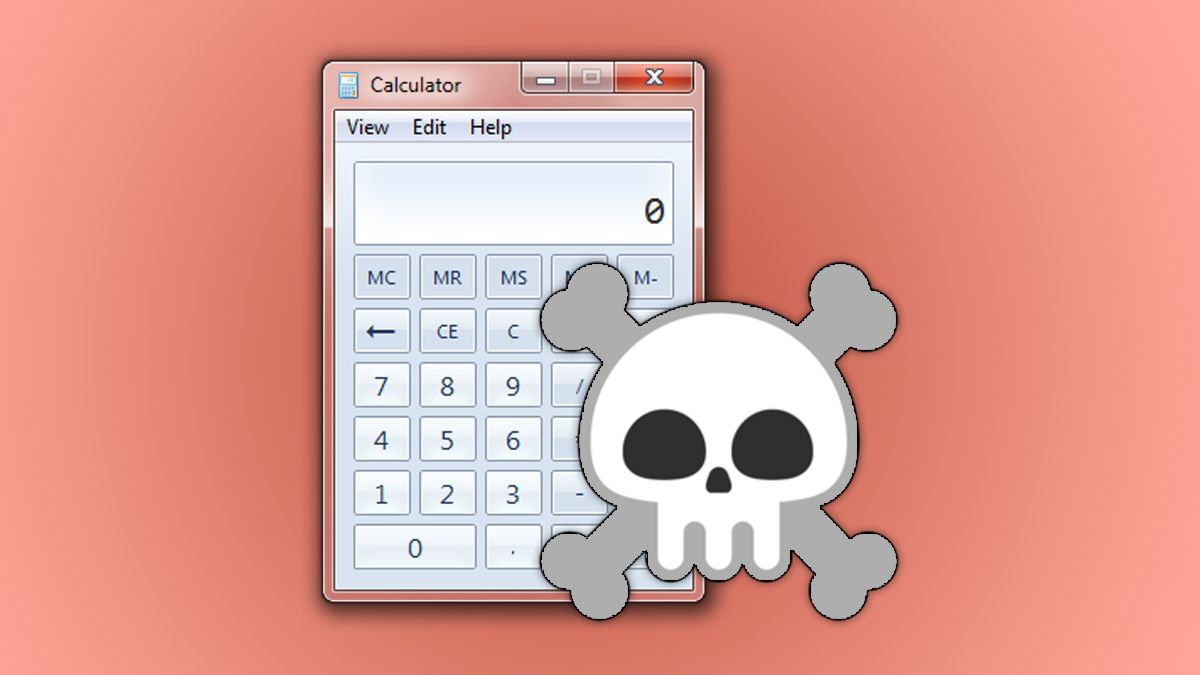 Screenshot of Calculator app with a skull