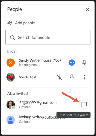Chat icon in Google Meet