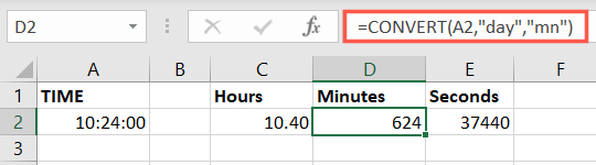CONVERT function formula for minutes