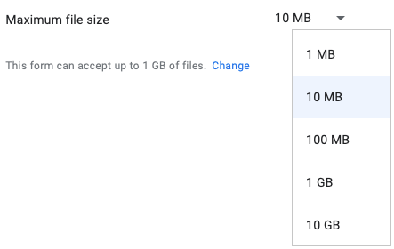 File size options for the upload question