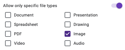 Available file types in Google Forms