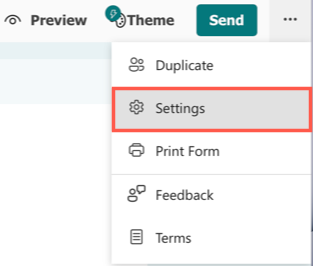 Settings in the drop-down menu