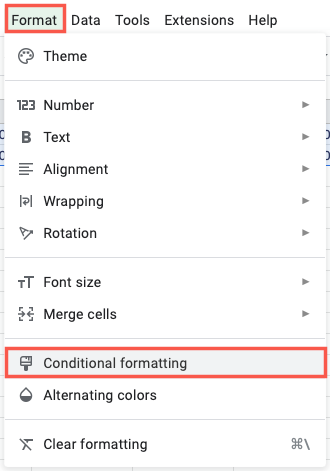 Conditional Formatting in the Format menu