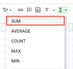 Sum in the Functions drop-down menu