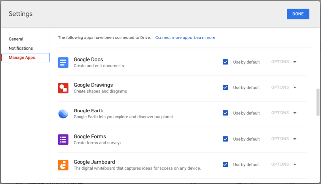 Google apps connected to Google Drive