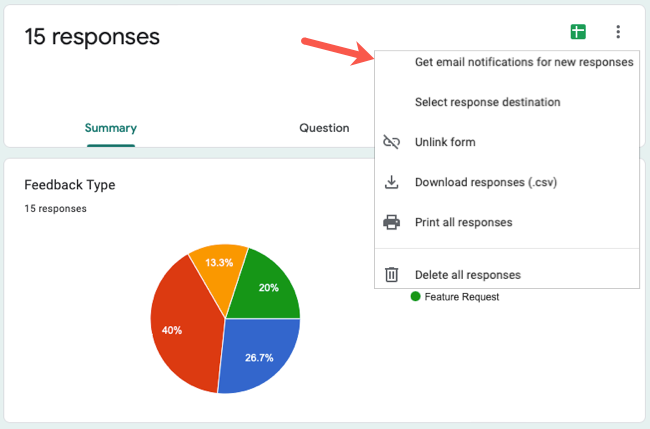 Google Forms response options