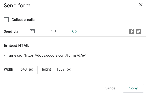 Google Forms sharing options