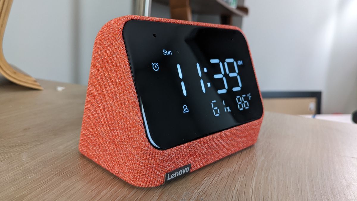 Lenovo Smart Clock On Desk From The Side