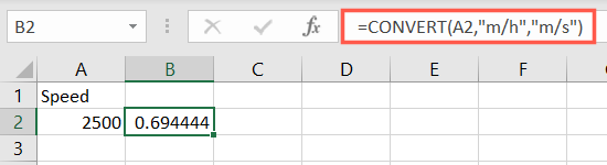 Formula to convert meters per hour to meters per second