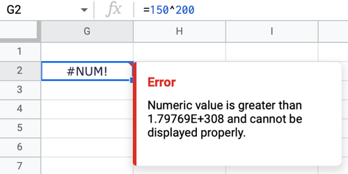 NUM error in Google Sheets