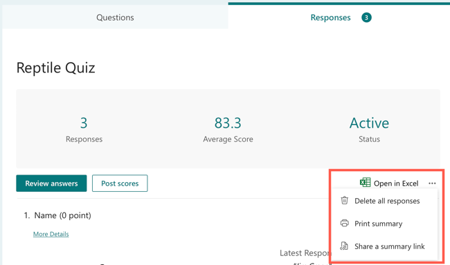 Response options in Microsoft Forms