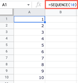 SEQUENCE formula for rows only