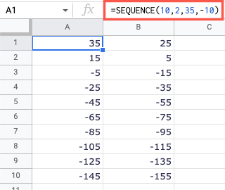 SEQUENCE formula with the decrease argument